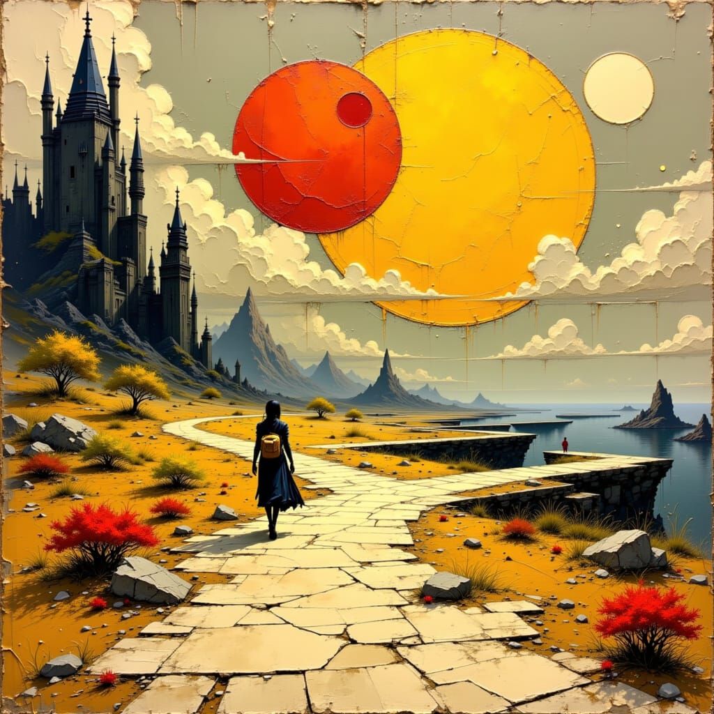 Surreal Sci-Fi Tower Landscape in Impasto Oil Paint Style