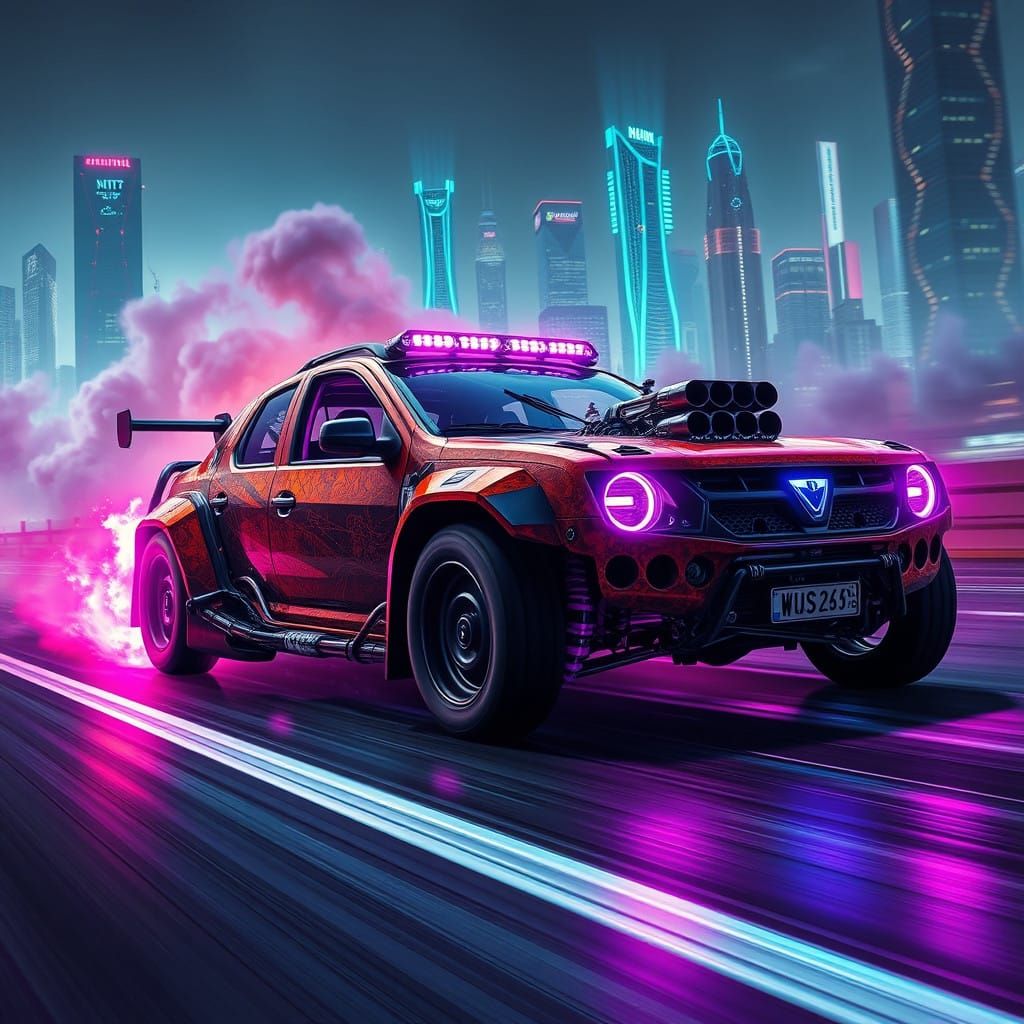 Cyberpunk Speed Demon: Modified Dacia Dokker on Drag Highway