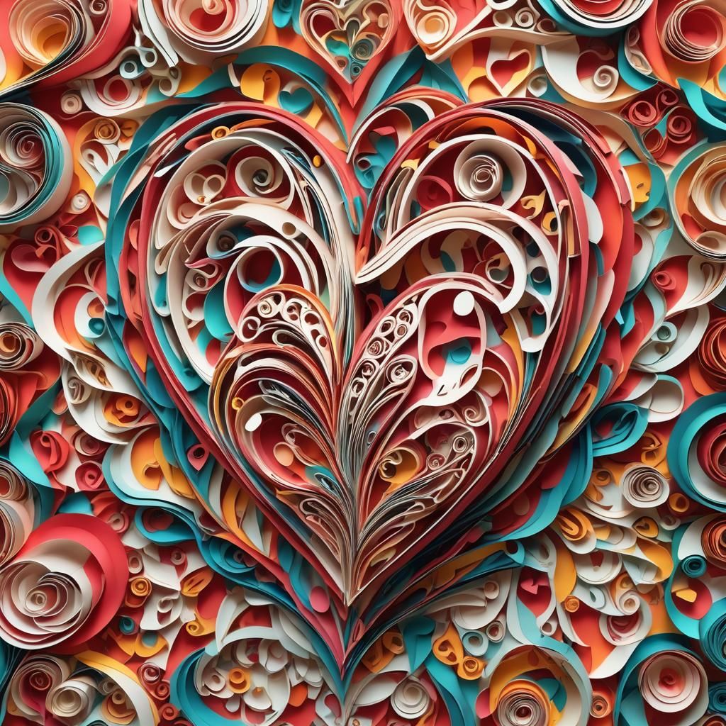 3D Kirigami Heart with Vibrant Origami Layers