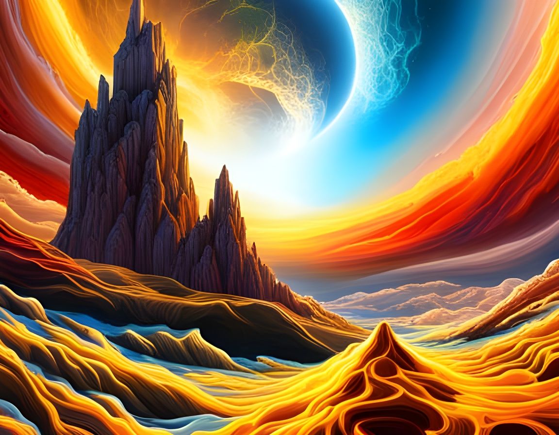 Silver and Gold Fractal Planet Digital Painting