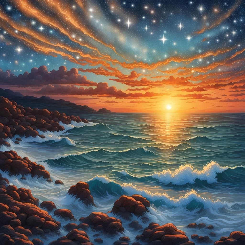 Fantastical Starry Sky Matte Painting in Deep Color