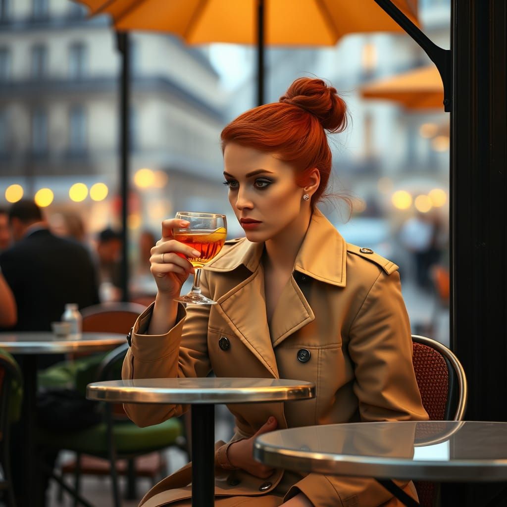 Woman in Paris Cafe Deep in Thought