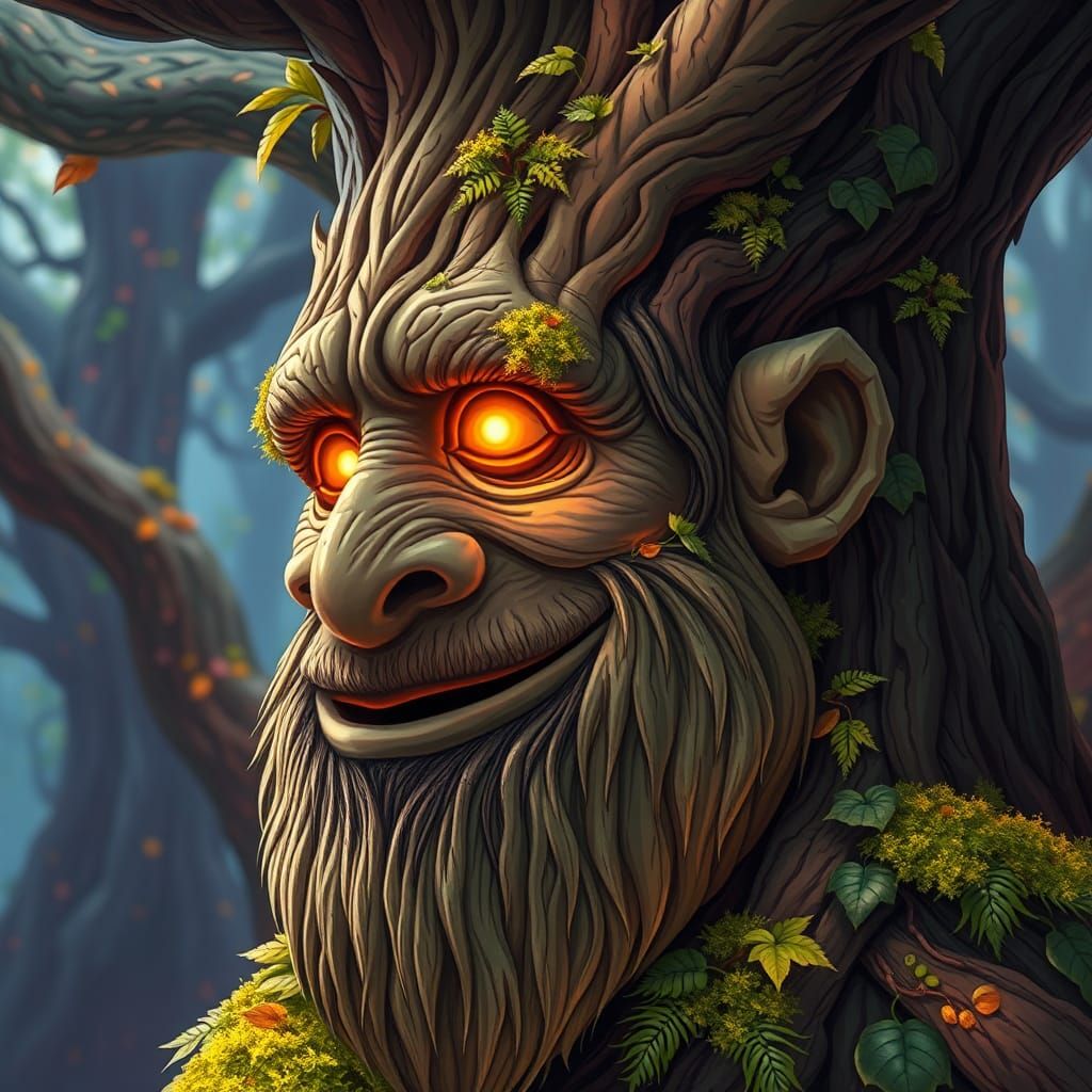 Enchanted Treant Grandfather with a Gentle Smile