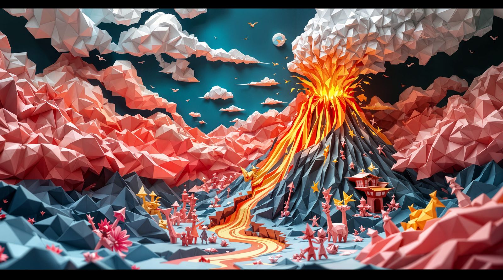 Origami Volcano Eruption: A Paper Art Spectacle