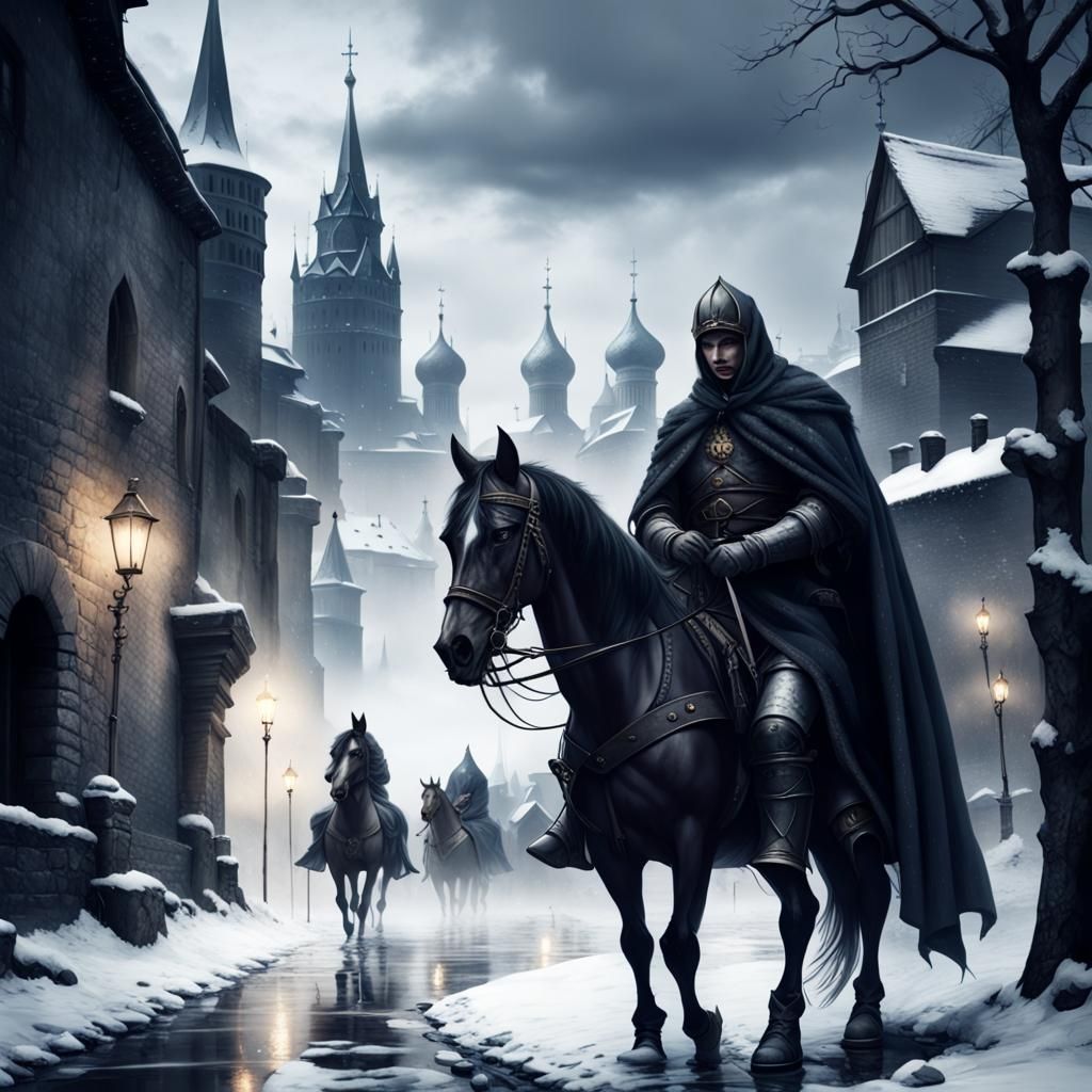 Dark Gothic Medieval City in Snowy Russia