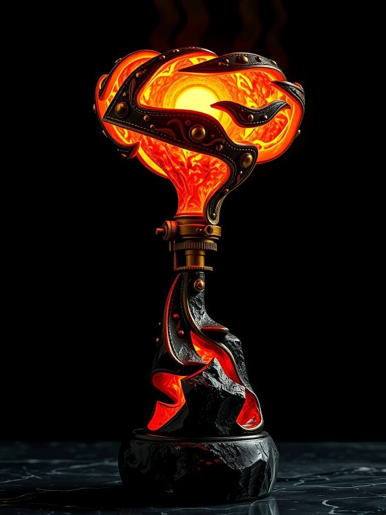 Steampunk Lamp with Volcanic Eruption Shade
