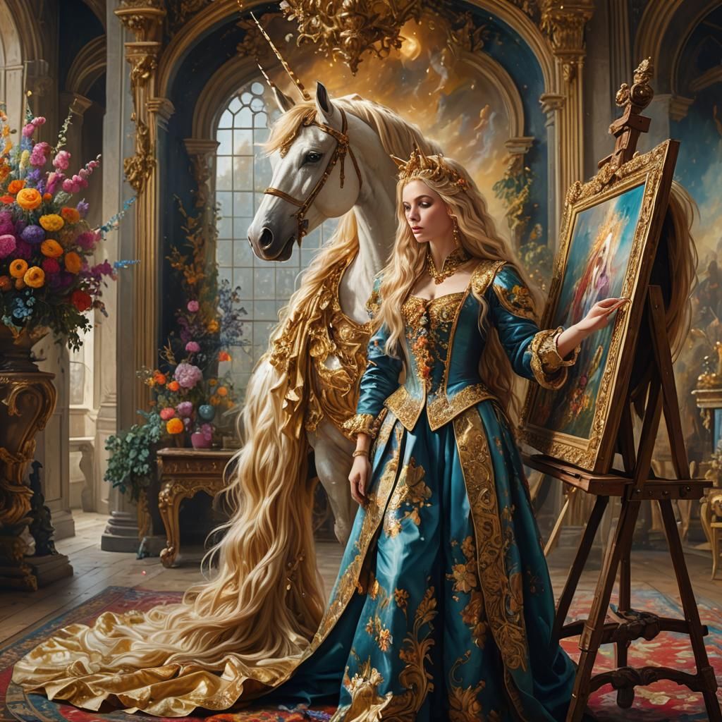 Baroque Unicorn Painting a Masterpiece in Oils