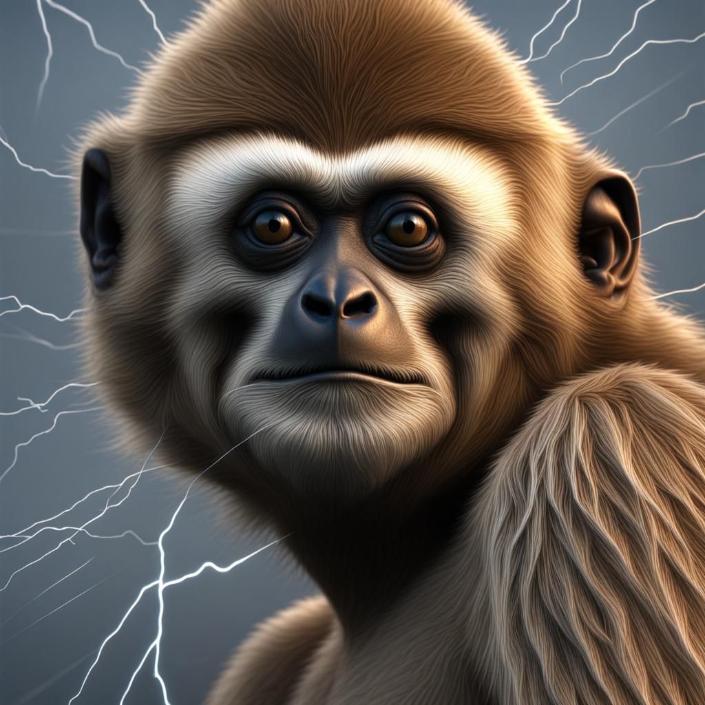 Hyperrealistic Gibbon with Lightning Tessellations