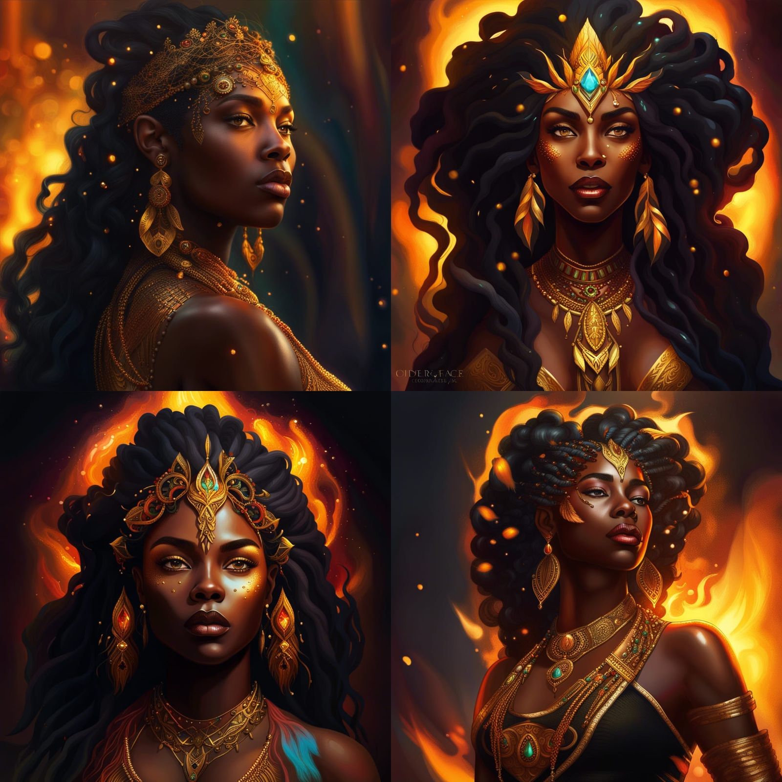 Majestic Fire Goddess with Gold Jewels
