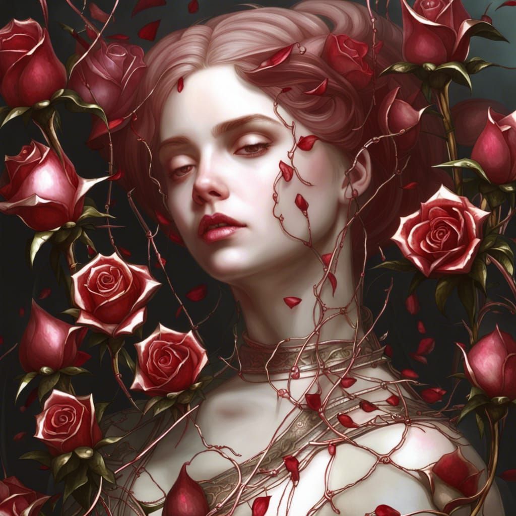 Metallic Sci-Fi Rose Vines in Retrofuturistic Style