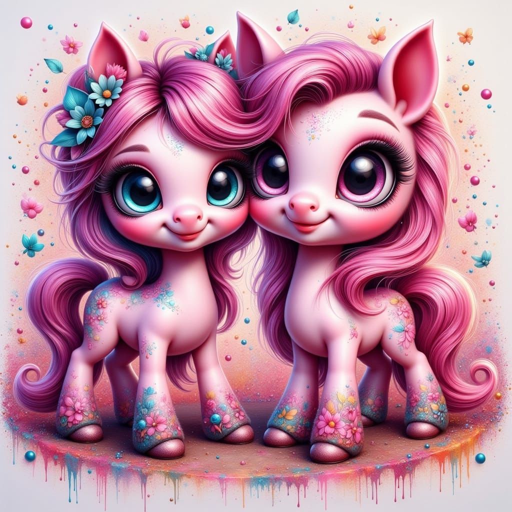Two Pink Ponies in Valfre-Inspired Graffiti Art