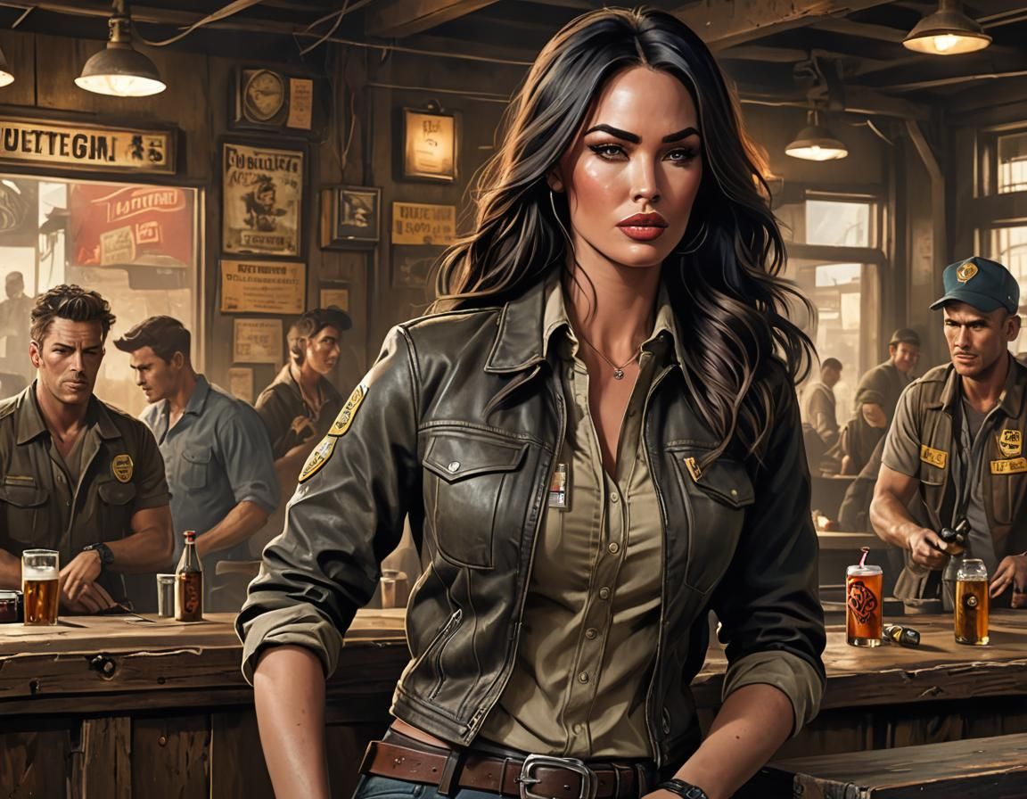 Megan Fox as Post-Apocalyptic Reporter in Acrylic Painting