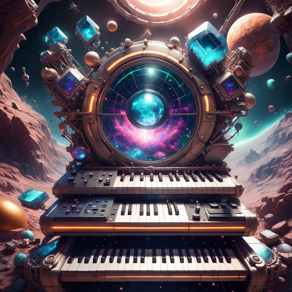 Gemstone Synths in Space: Detailed Matte Painting