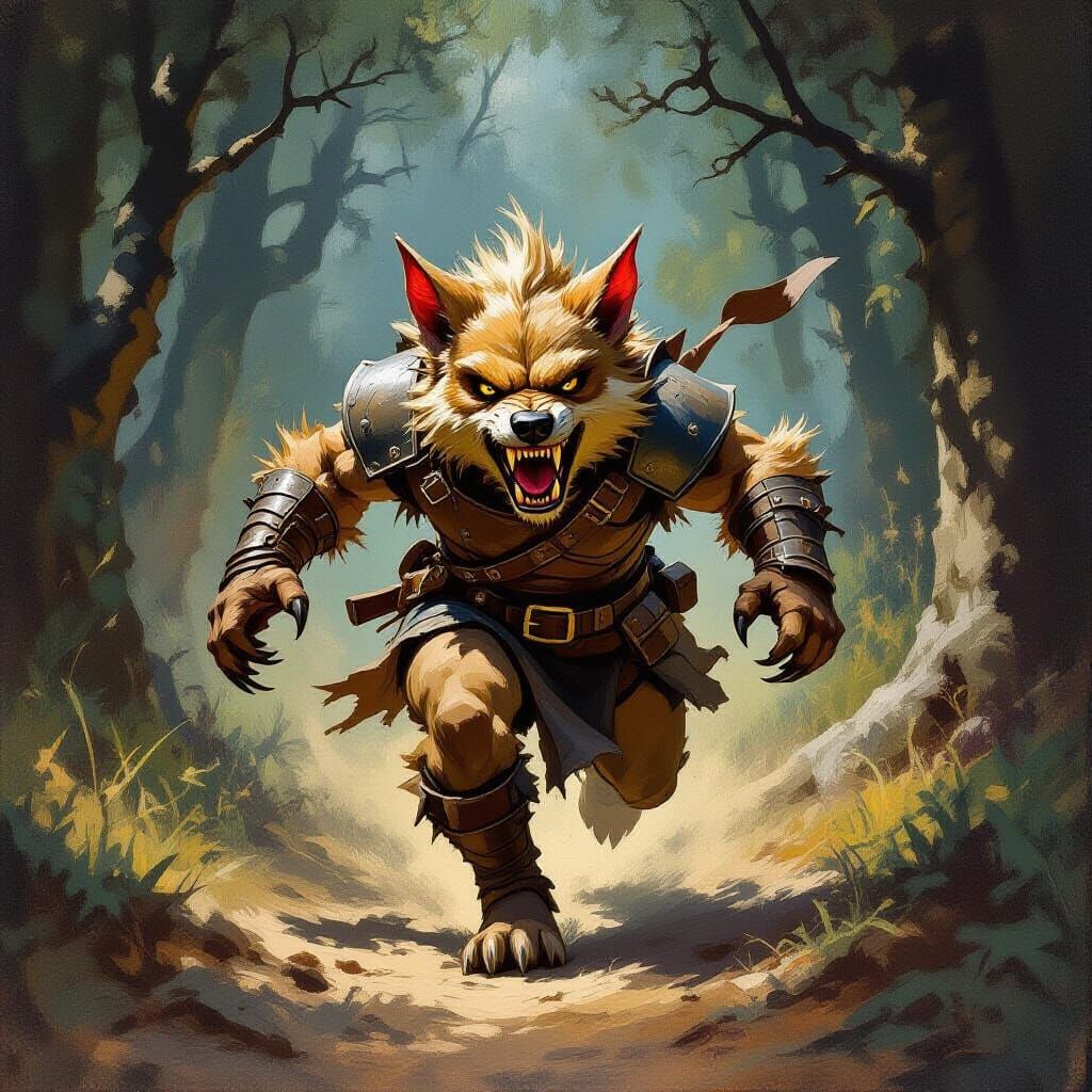 Fierce Goblin Hound Runs Through Mystical Forest