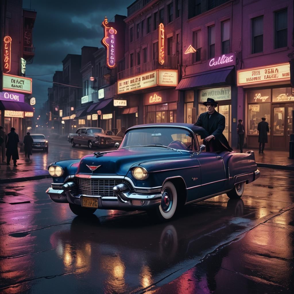 Priest Drives Cadillac: Film Noir Matte Painting