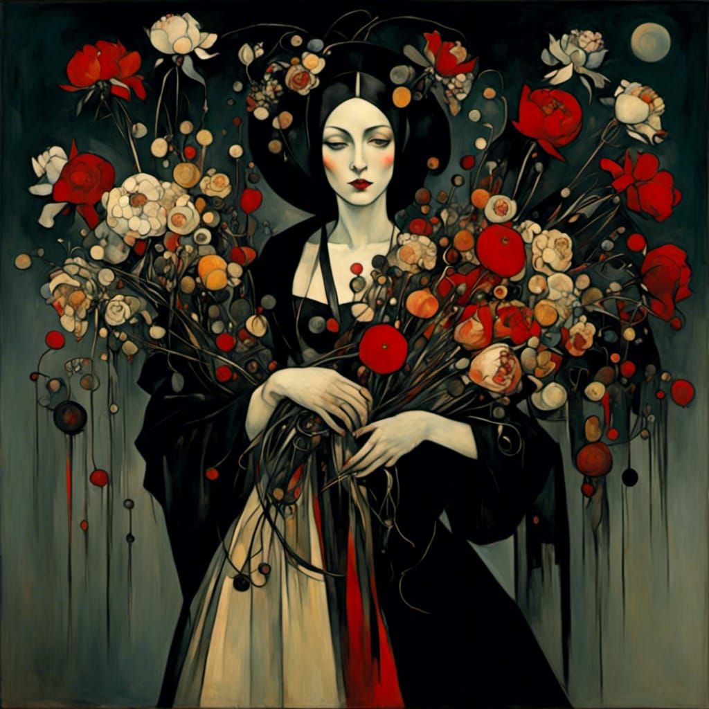 Lady with Peonies in Kandinsky Dreams Style