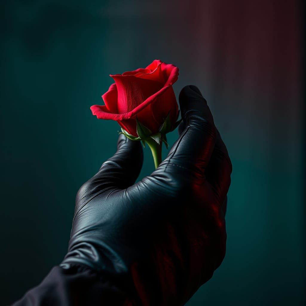 Velvet Rose in Black Leather Glove