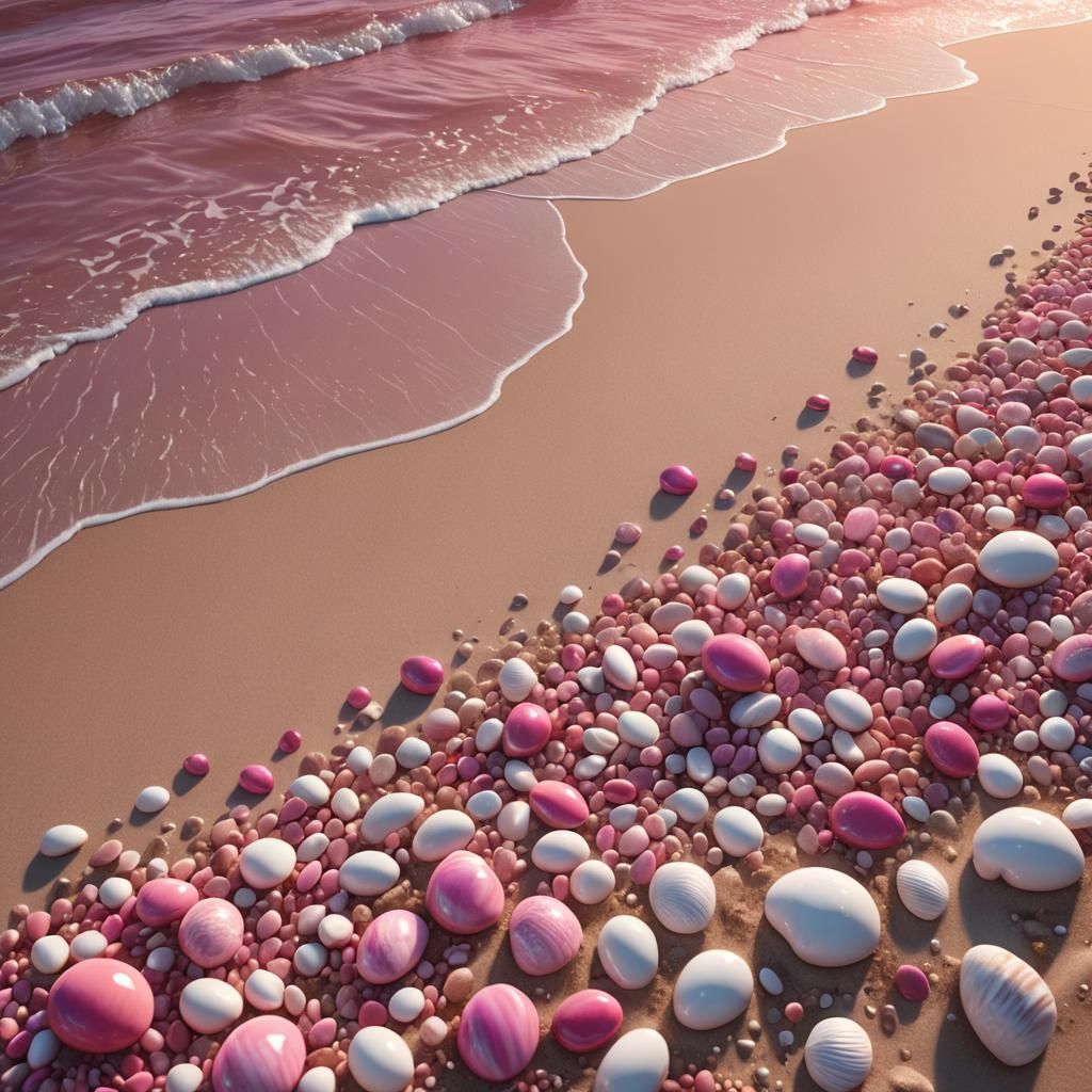 Gemstones on Pink Sunset Beach: Fantasy Concept Art