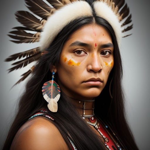 Serene Native American Warrior with Eagle Feather Headband