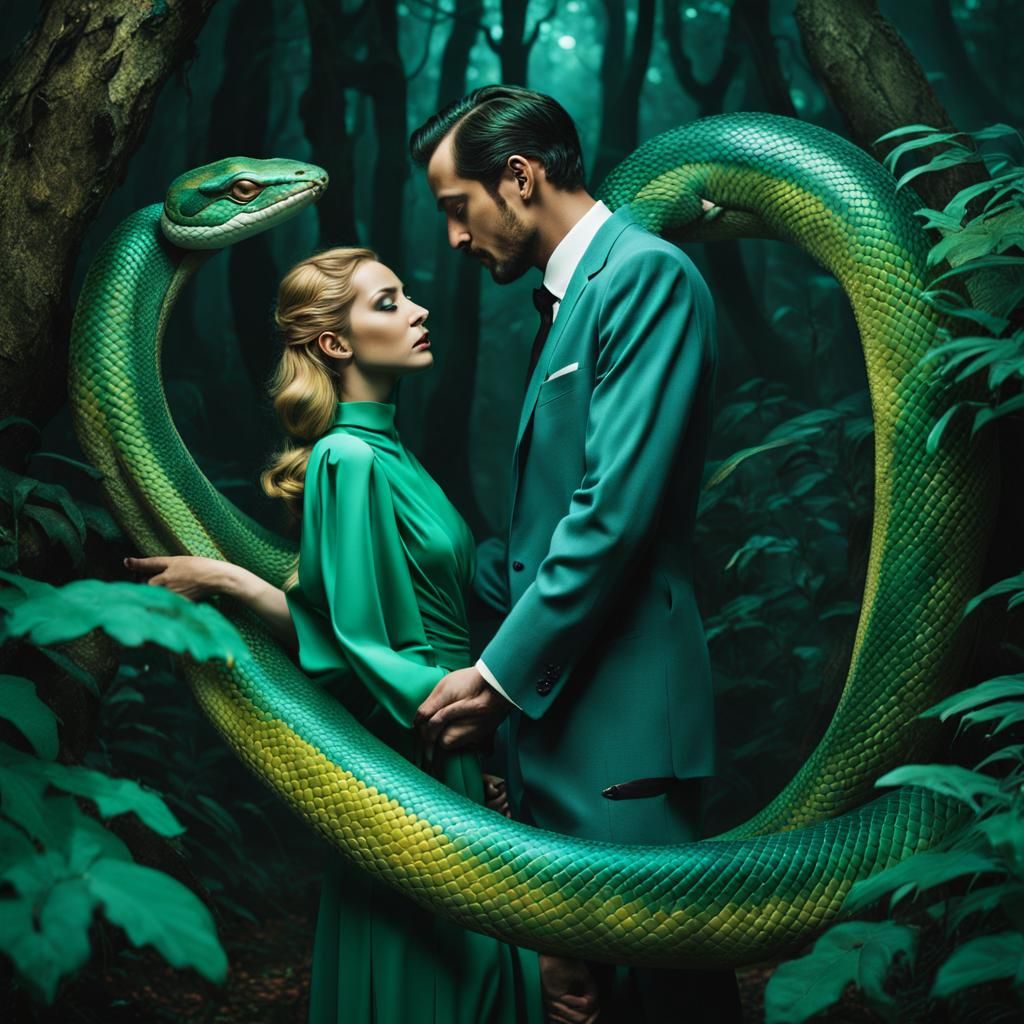 Surreal Transformation: Woman to Snake, Man to Mouse