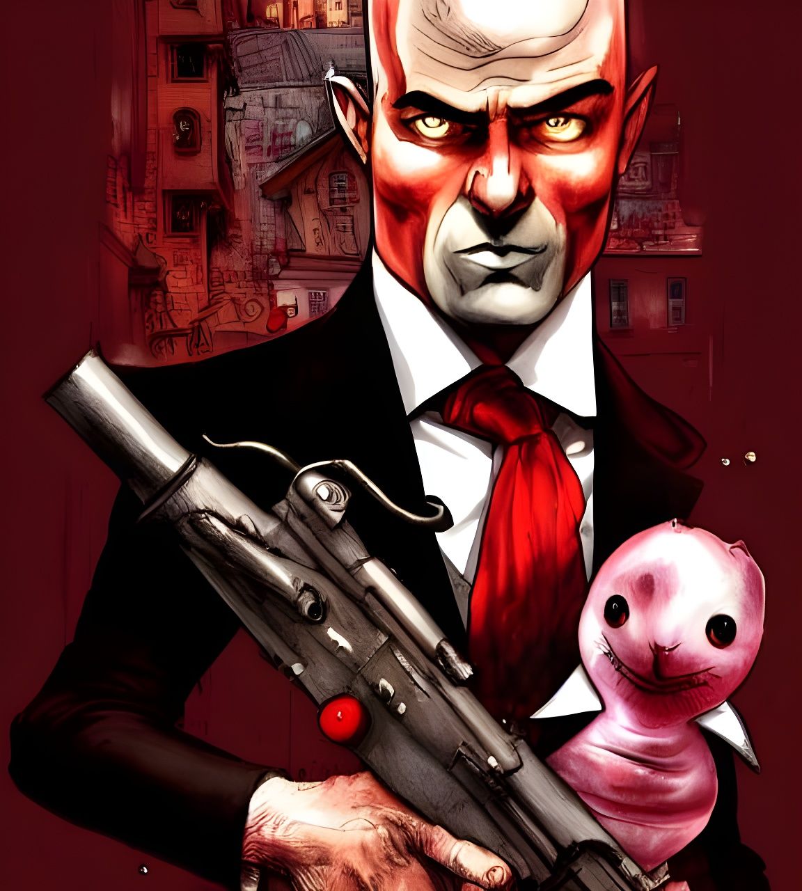 Agent 47 Illustration in Children's Book Style