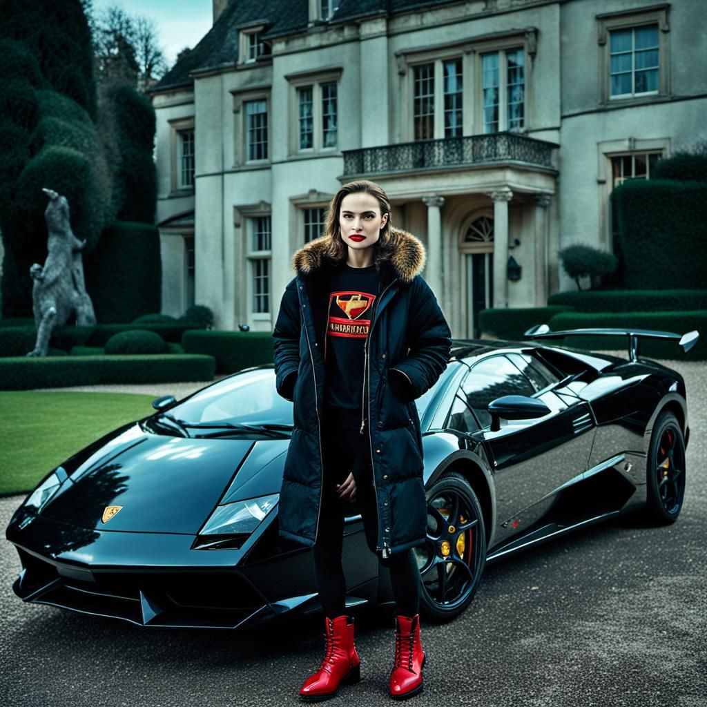 Hyperrealistic Woman in Fur Parka by Lamborghini