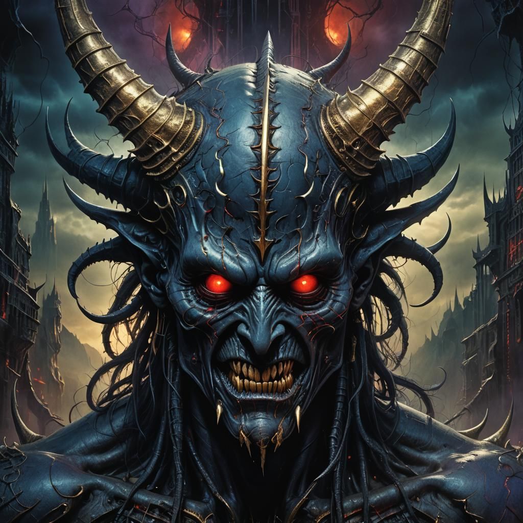 Ominous Horned Face in Dark Fantasy Style