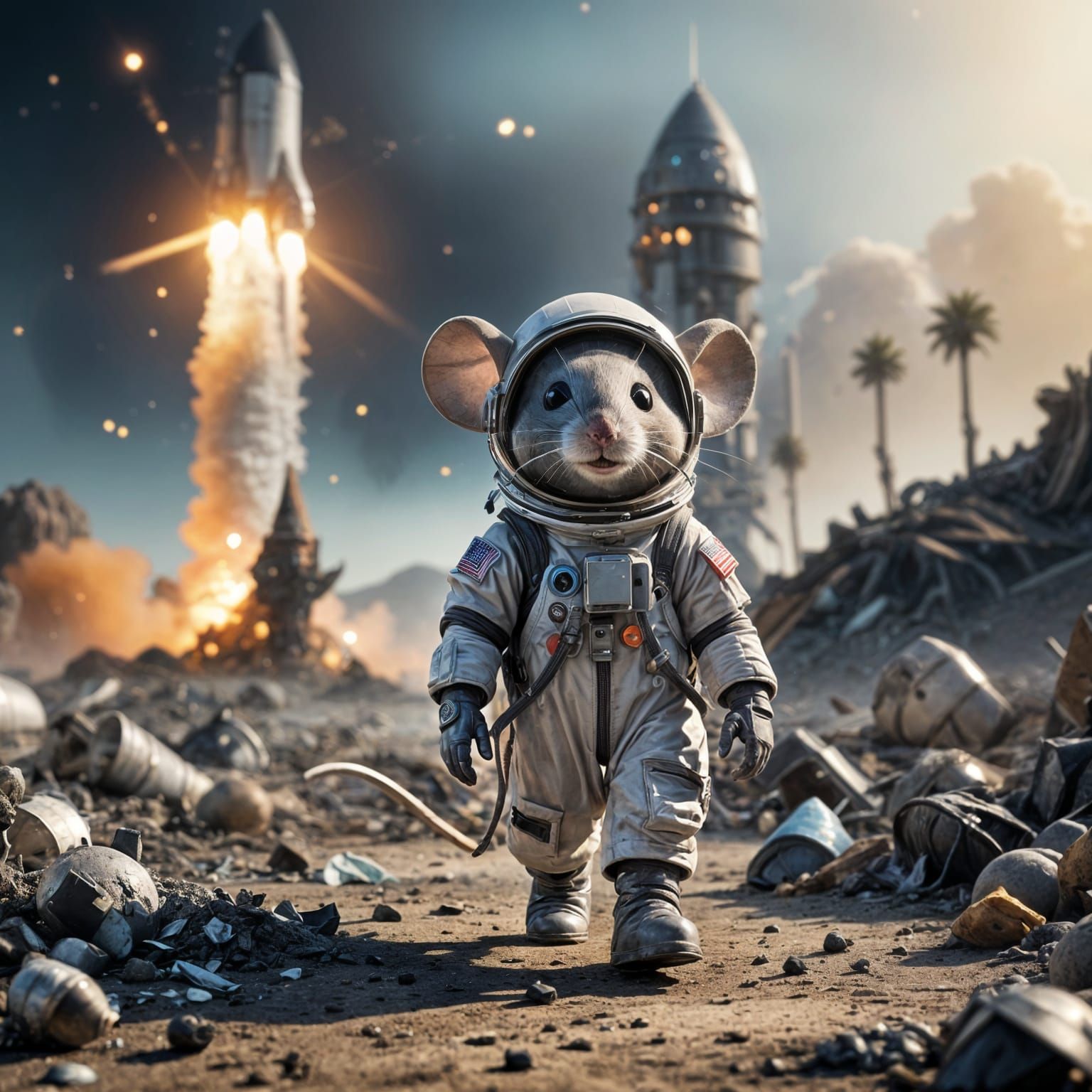 Tiny Astronaut Mouse Embarks on Trash-made Rocket Mission