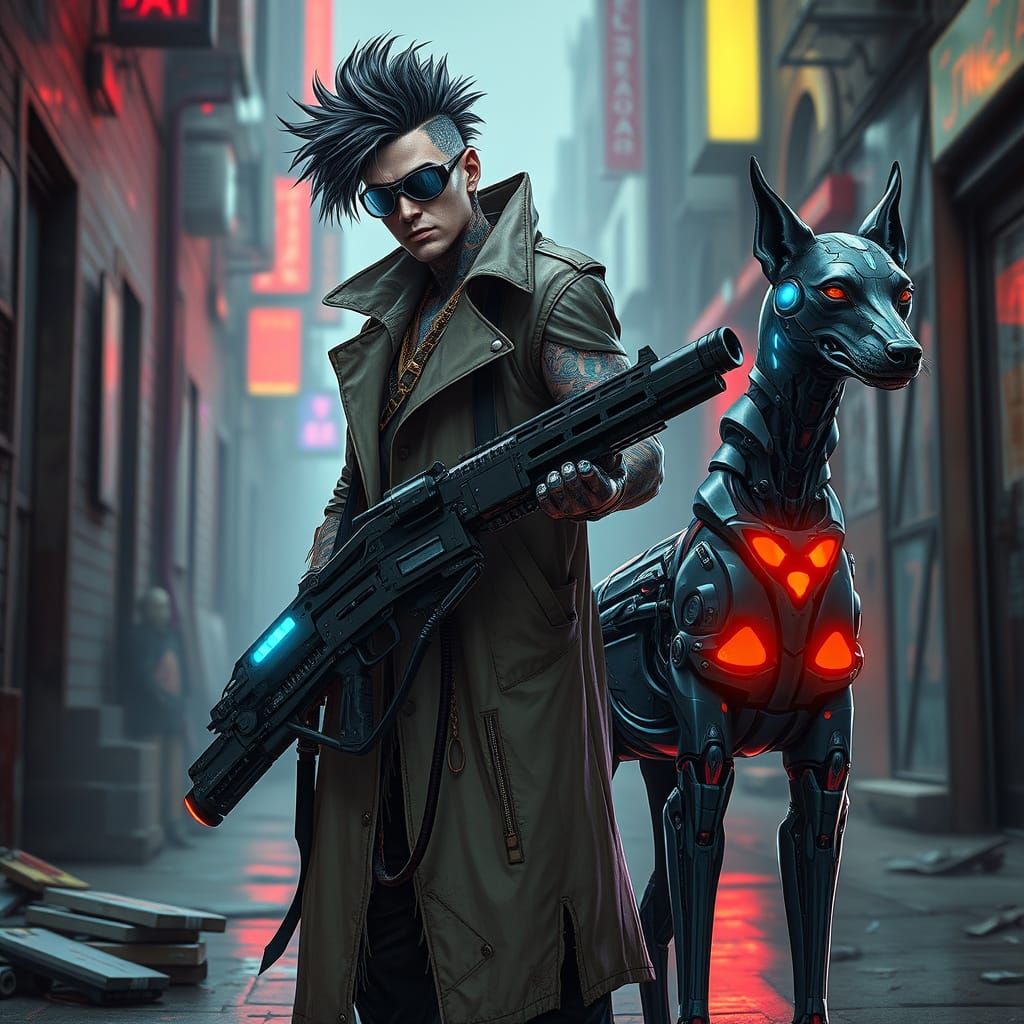 Cyberpunk Hacker-Survivor in Futuristic Dystopia