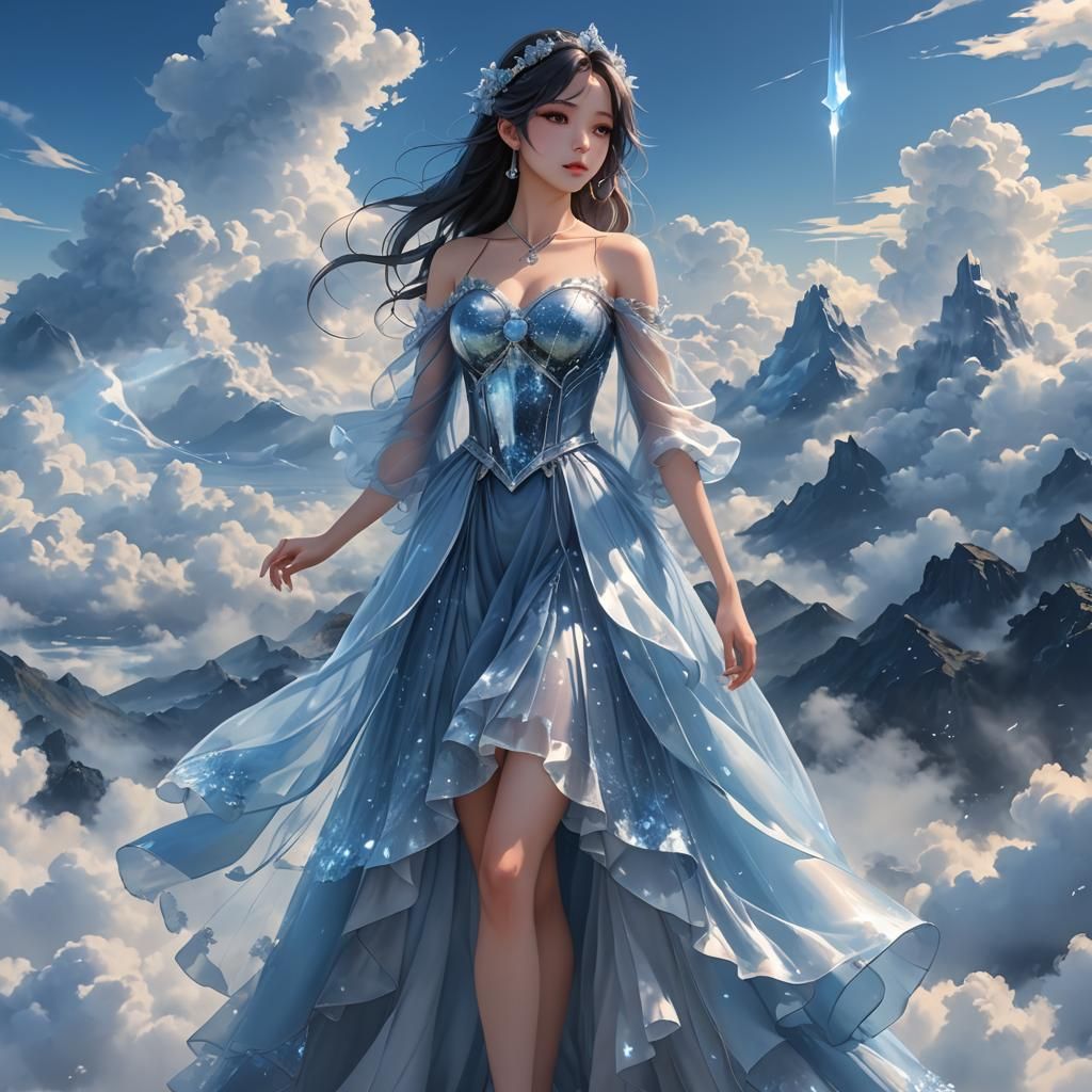 Woman in Crystalline Dress: 3D Anime Art