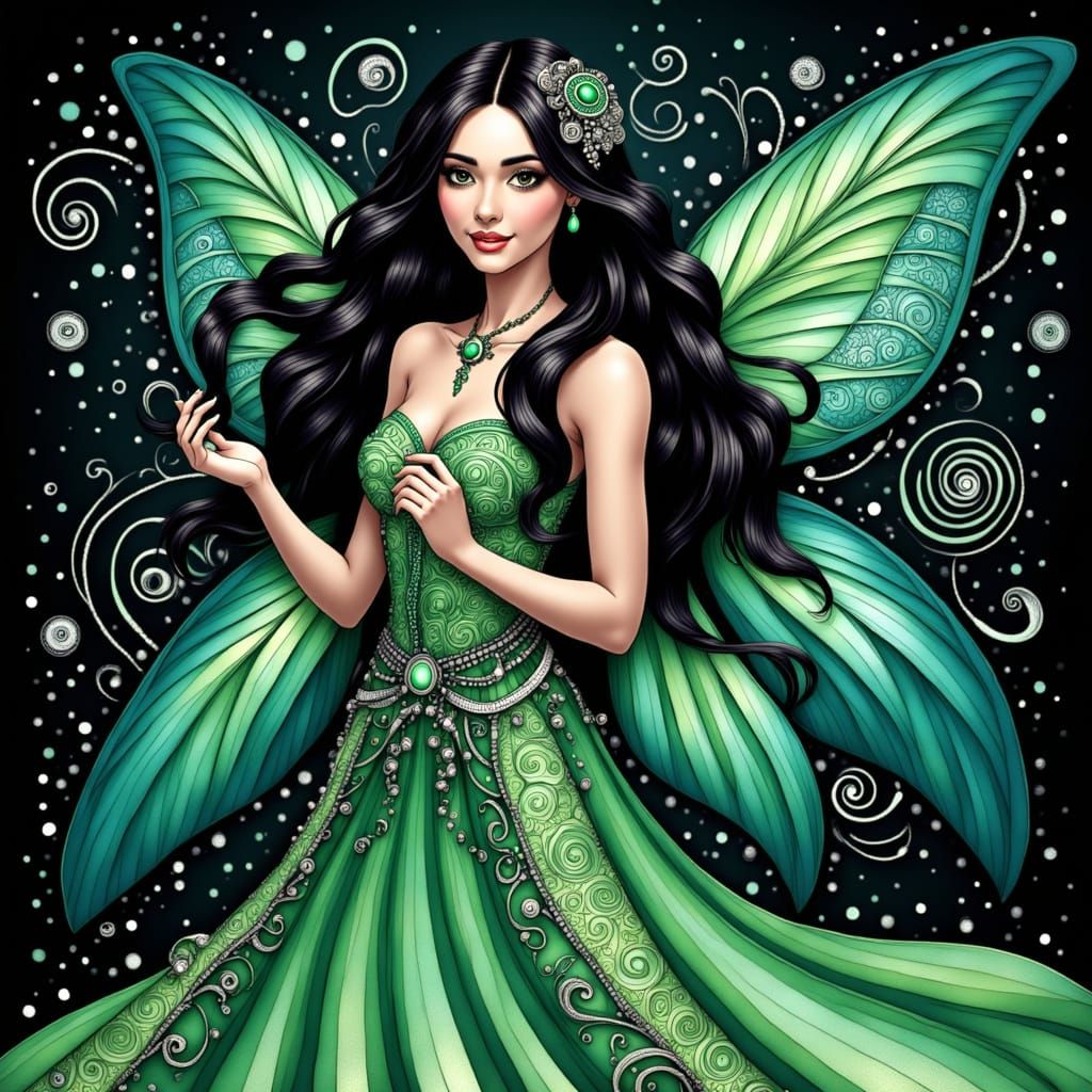 Ethereal Emerald Faerie in Whimsical Wonderland