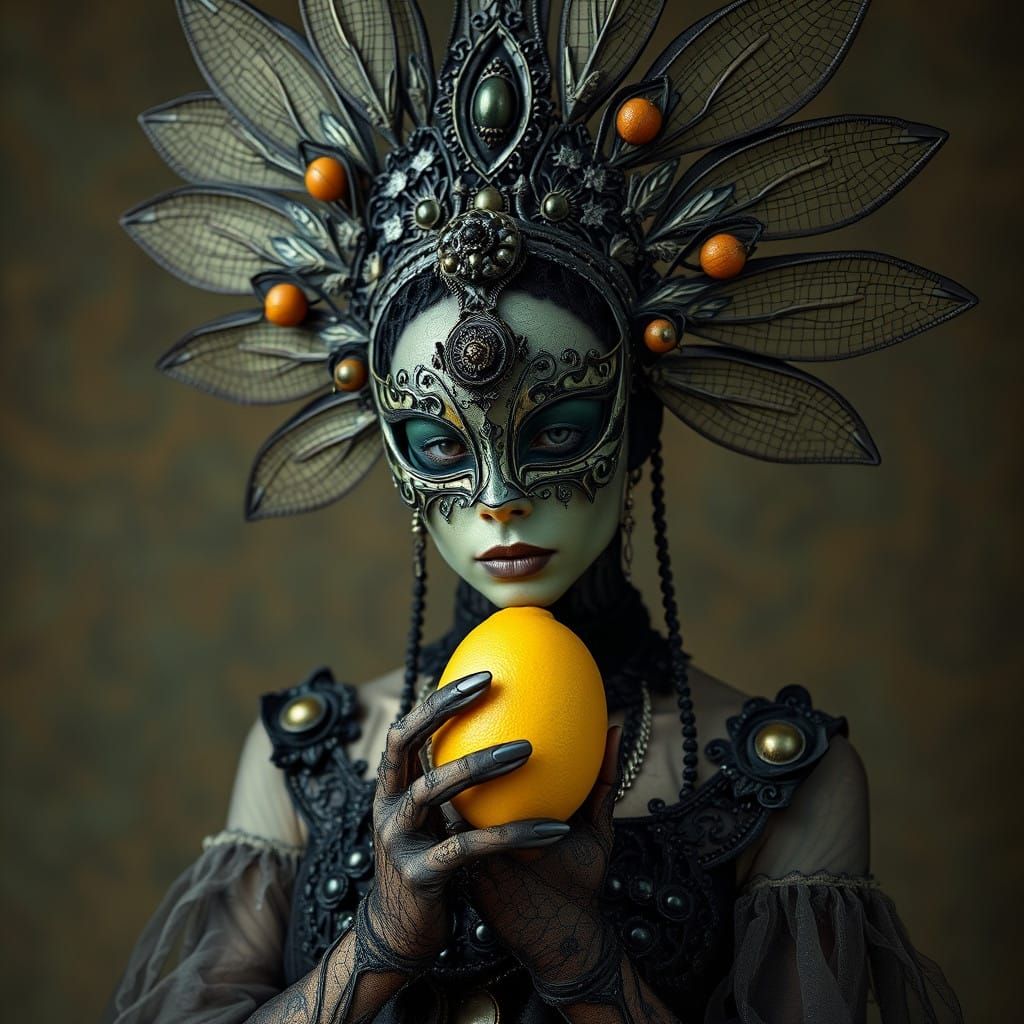 Gothic Queen in Muted Colours Holding a Lemon