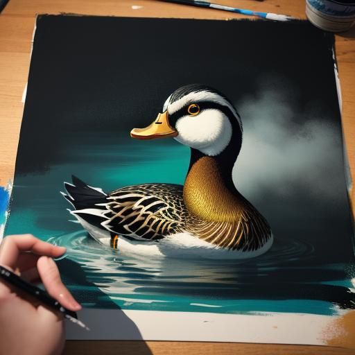 Boy's Duck Painting: Hyperrealistic Splash Art