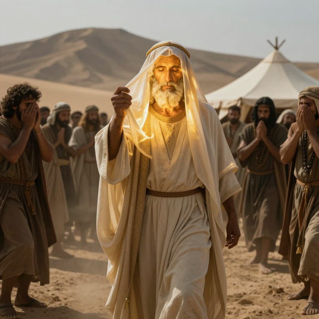 Moses Descends Mount Sinai Radiating Divine Light