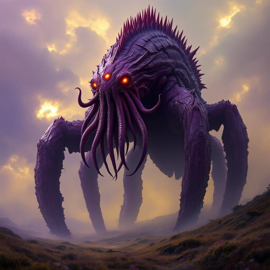 Armored Alien Mammal on Misty Moorland