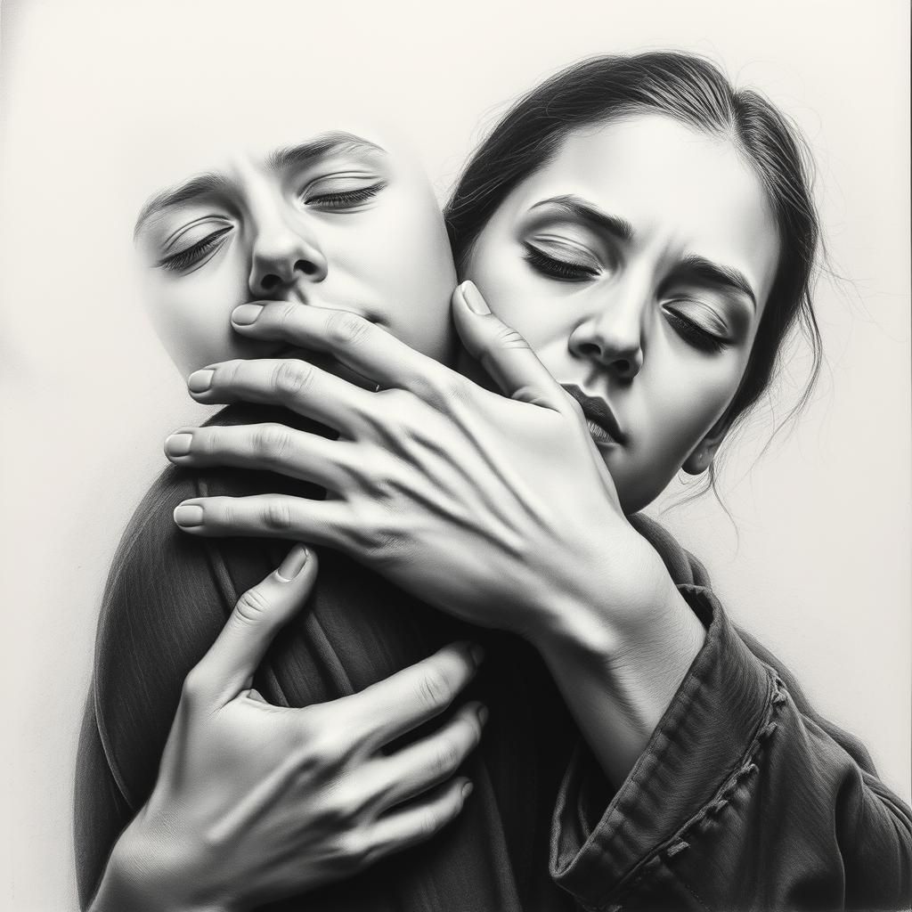 Serene Embrace in Charcoal Drawing Style