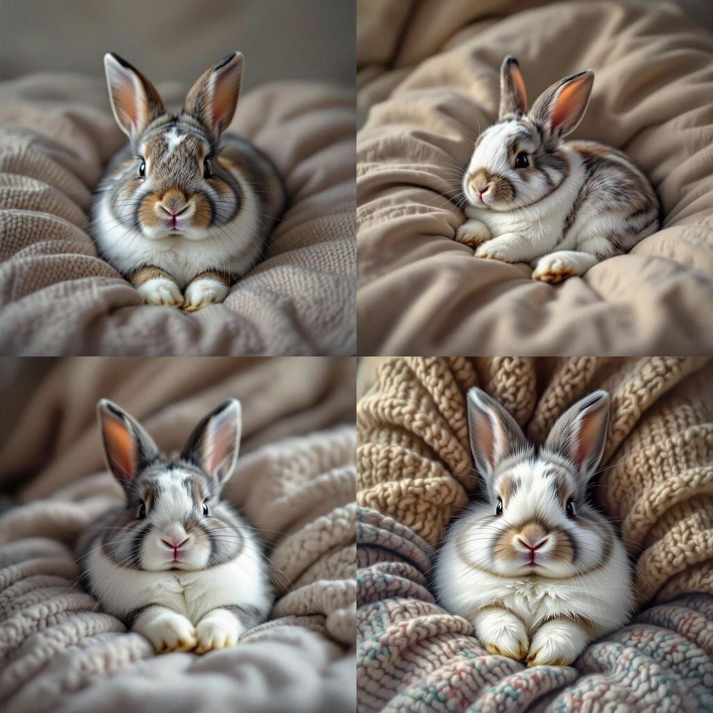 Grey and White Rabbit Lying on Leg, Top View