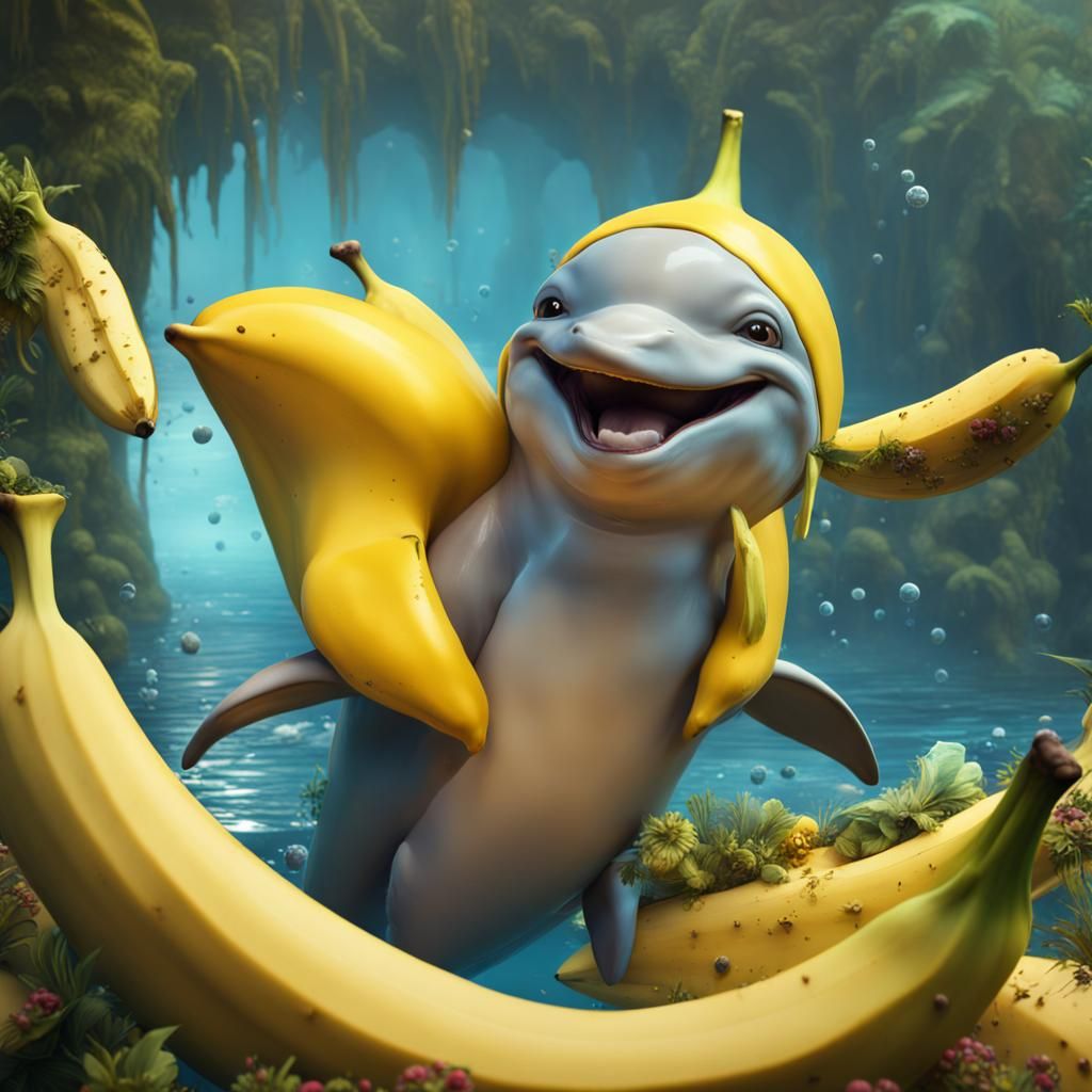 Dolphin in Banana Costume: Detailed Fantasy Art
