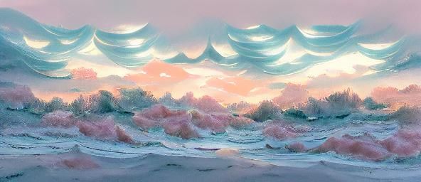 Ocean Waves with Pastel Sky and Yellow Sand