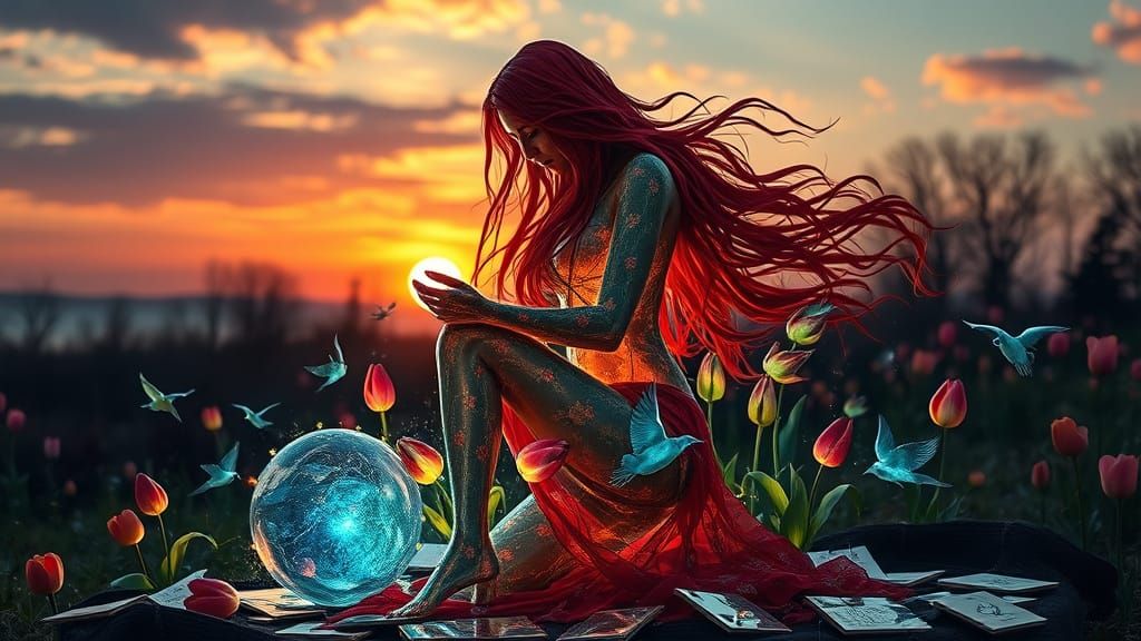 Surreal Woman Sculpture by Sunset in Bio Art Style