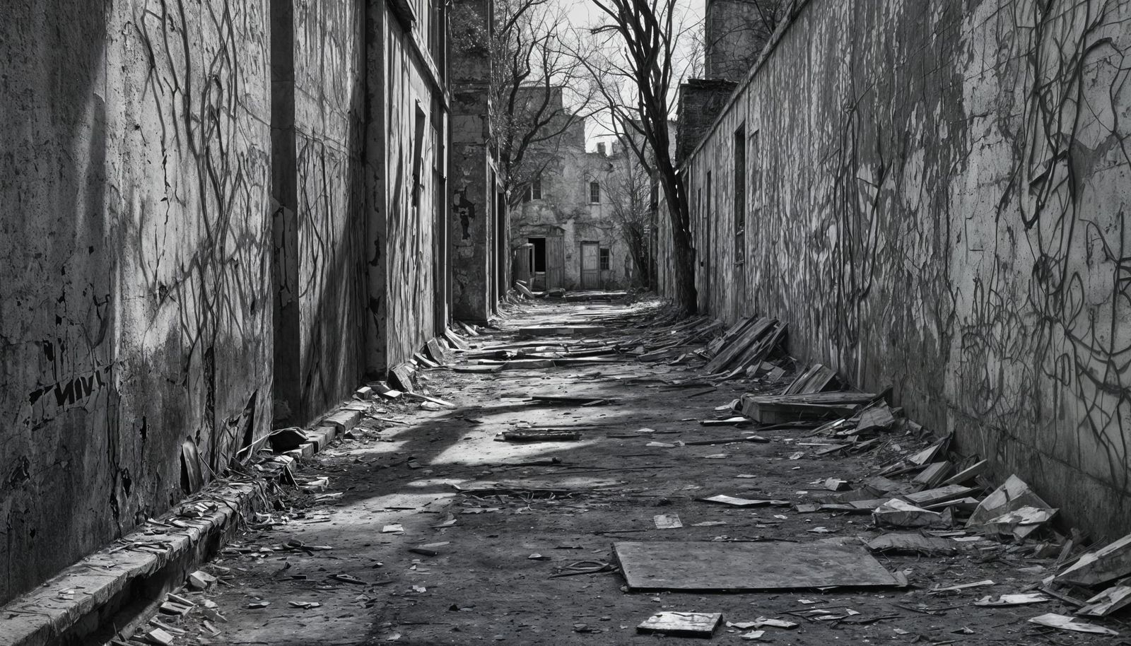 Haunting Monochrome Alleyway Scene