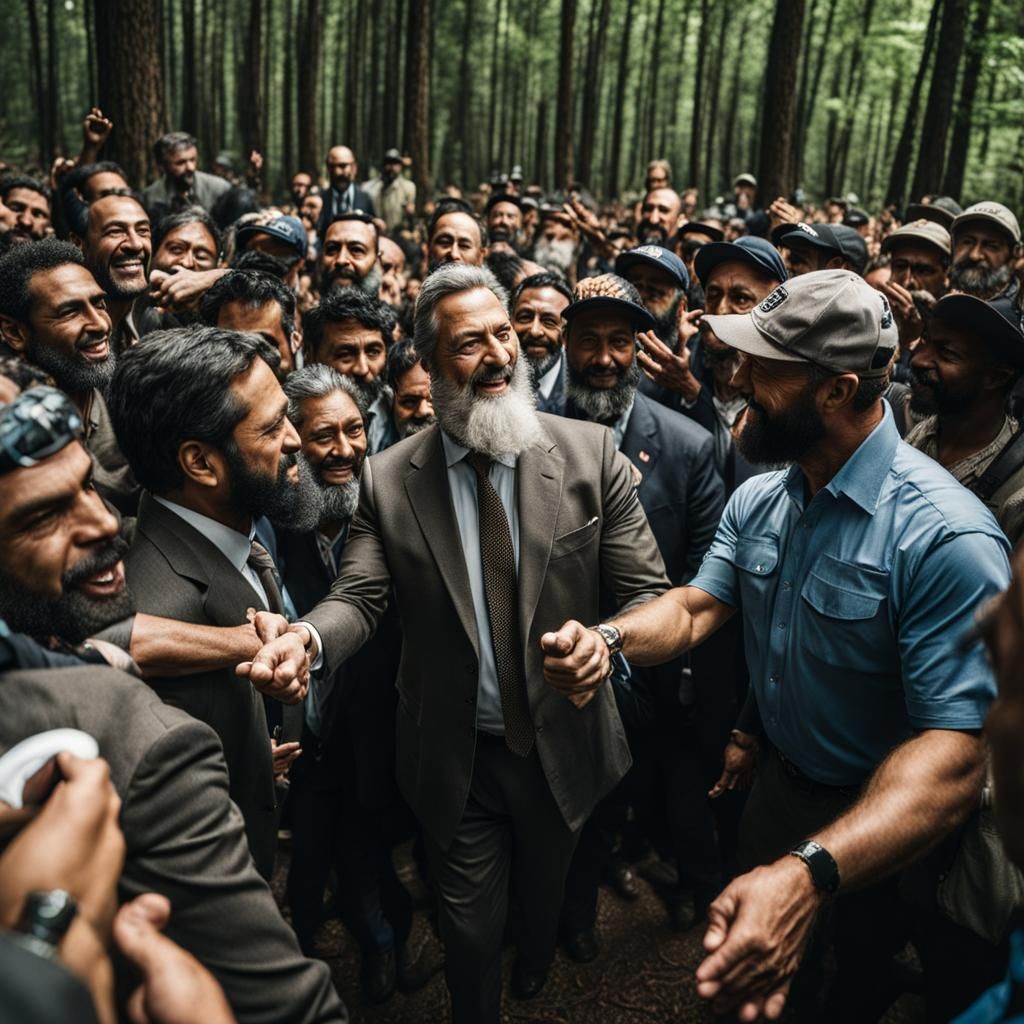 Politician Greets Crowd in Forest Setting