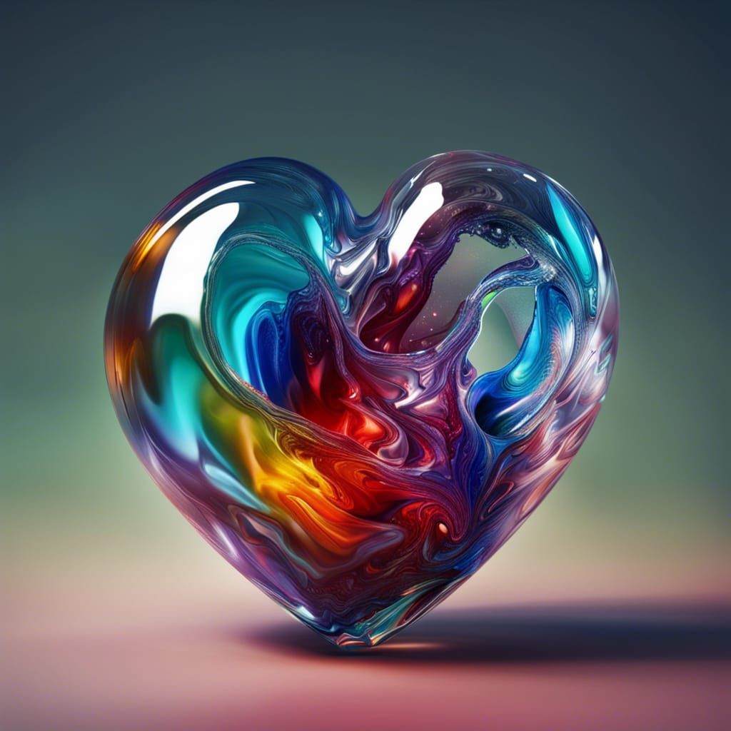 Glass Heart in Hyperrealistic Splash Art