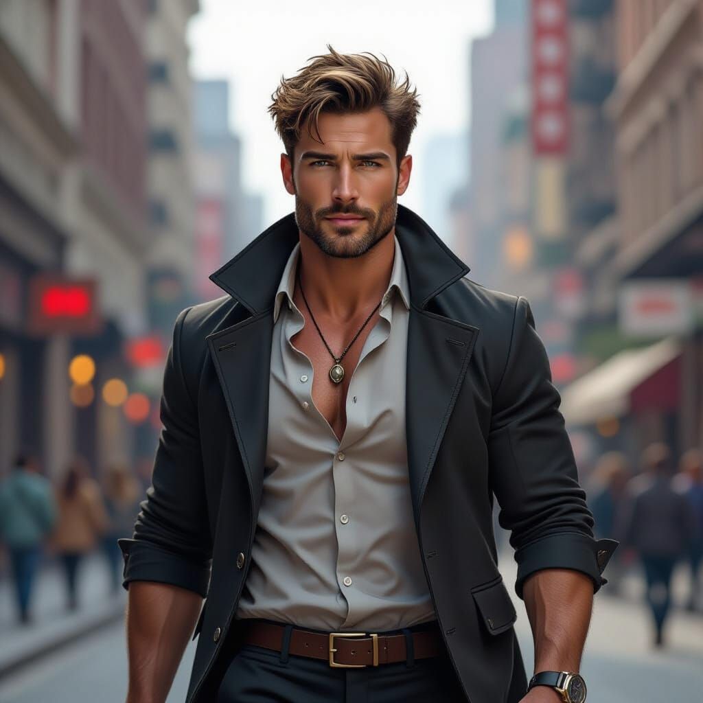 Heroic Man in City Overcoming Challenge