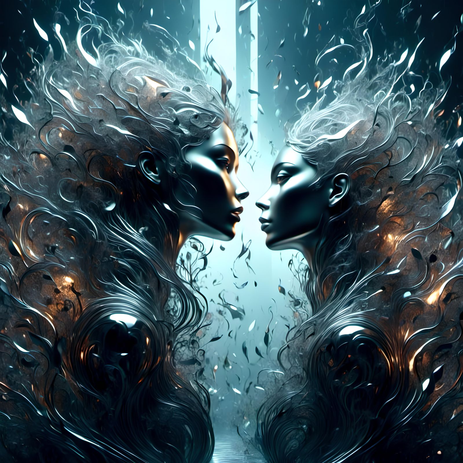 Hyperrealistic Woman near Platinum Fence in 3D