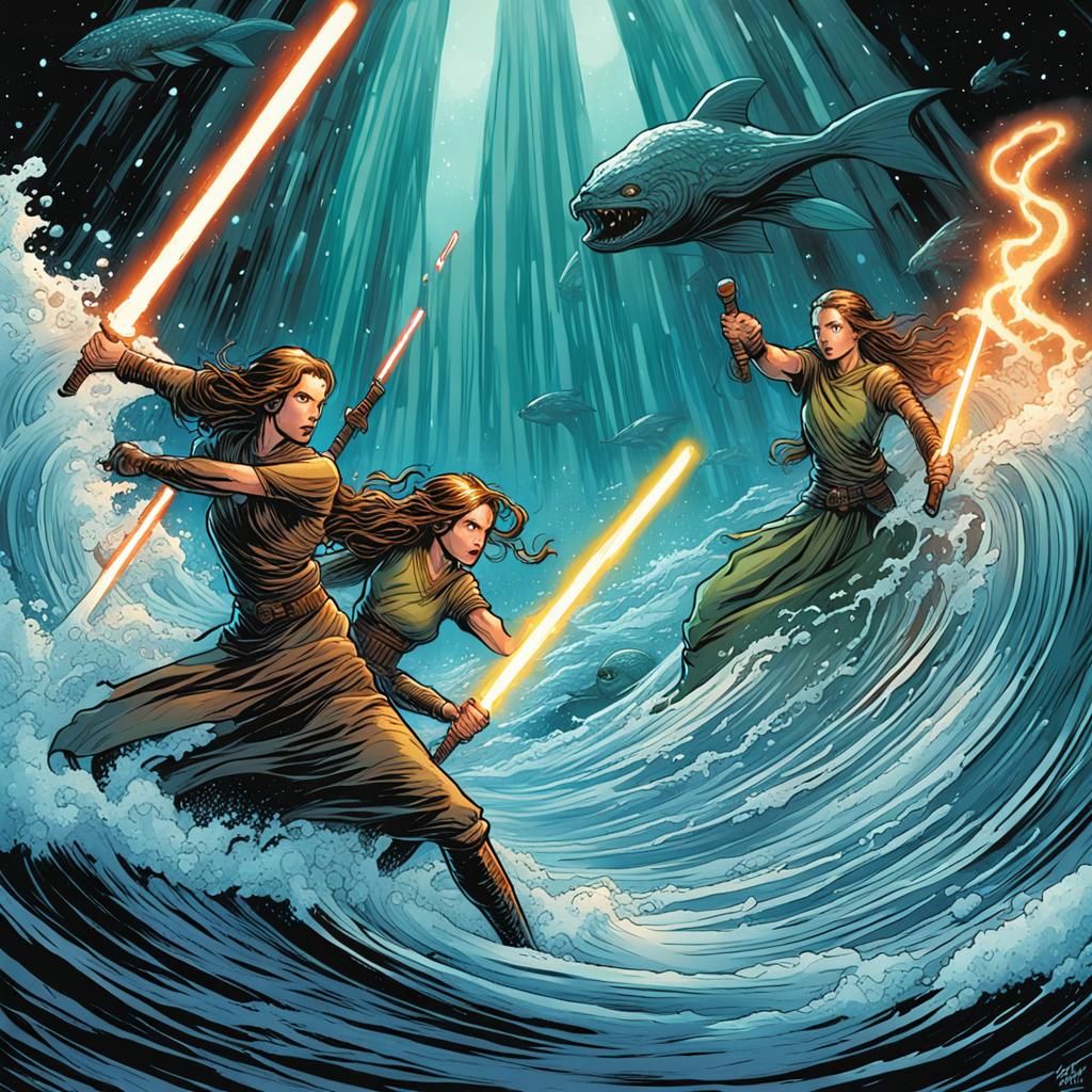 Jedi Mermaids Attack in Comic Book Style