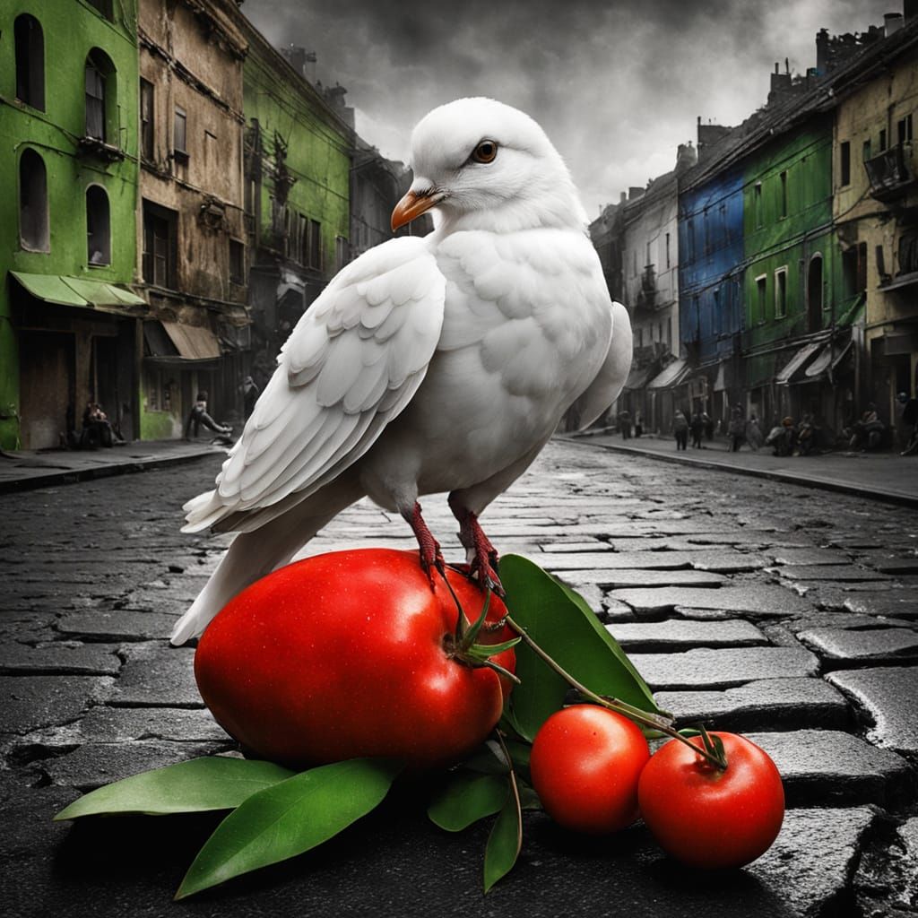 Cubist Dove Amidst Urban Ruin