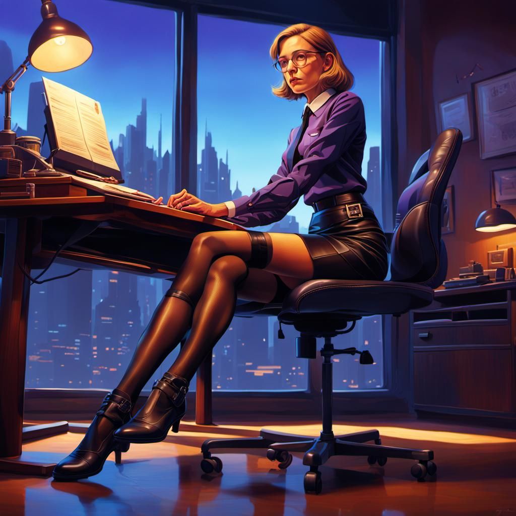 Secretary in Leather Skirt, Sci-Fi Dark Academia
