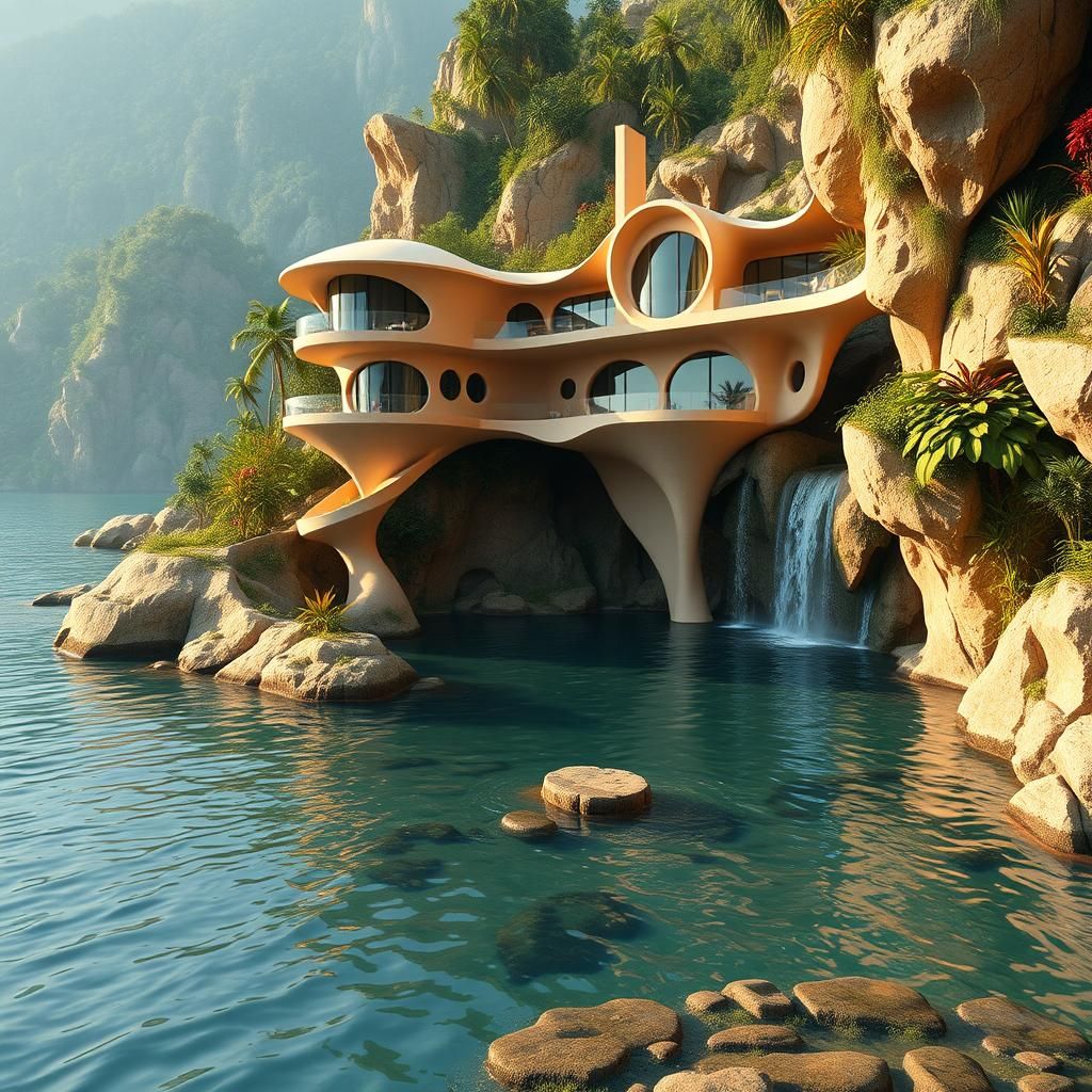 Impossible Cliffside House by Serene Watering Hole