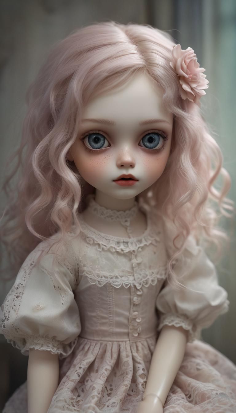 Creepy-Cute Girl Illustration in Pastel Colors